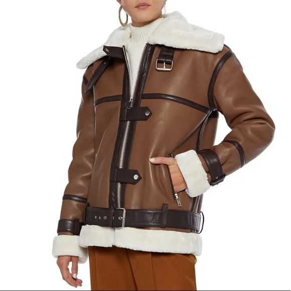 🆕 Kat Belted Shearling Jacket In Brown WALTER BAKER - Picture 3 of 8